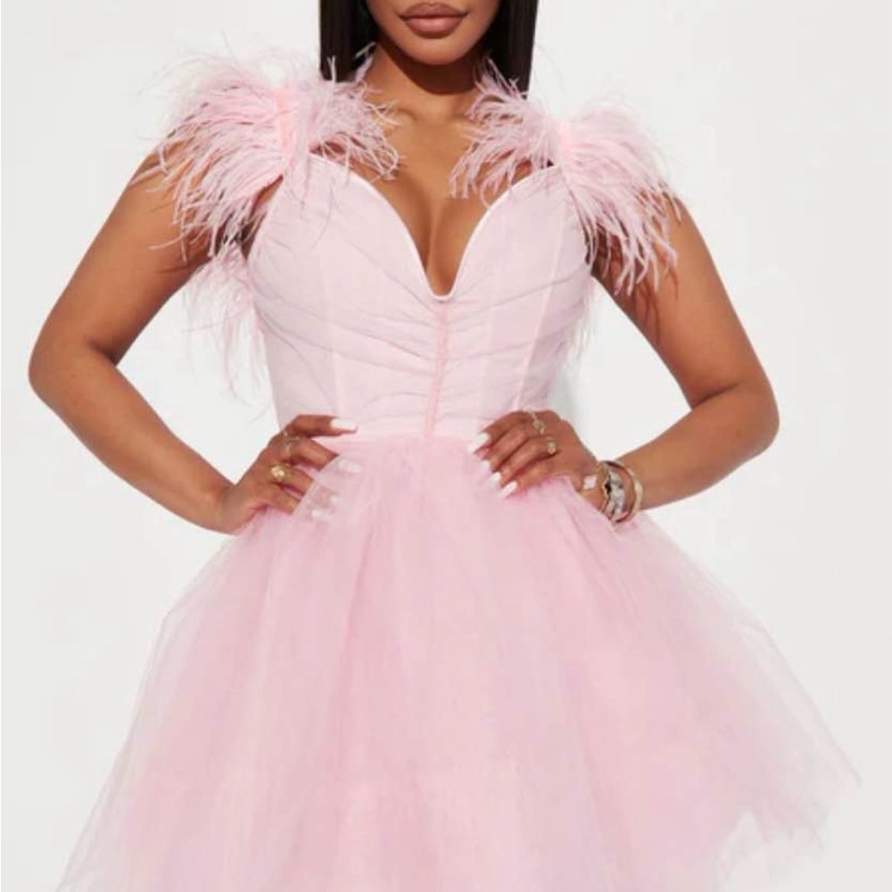 Fashion Nova Pink Feathered Mini Dress